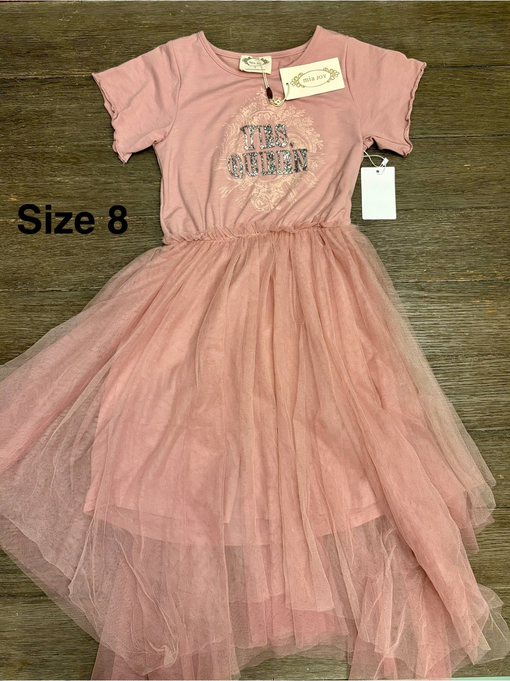 Girls' Dusty Rose Tulle Dress with 'Yes Queen' Print - Mia Joy